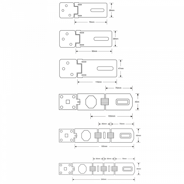 ASEC Galvanised Multi Link Concealed Fixing Hasp & Staple