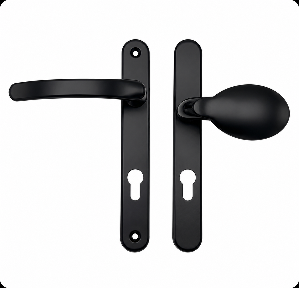 Lever Moveable Pad Offset UPVC Multipoint Door Handles - 92/70mm PZ - Sprung - 203mm Screw Centres