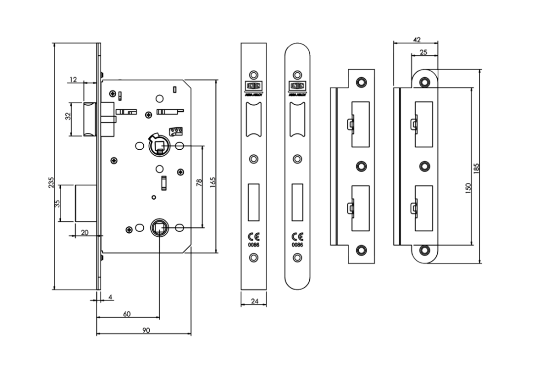 UNION 60mm HD72 DIN Standard Bathroom Lock