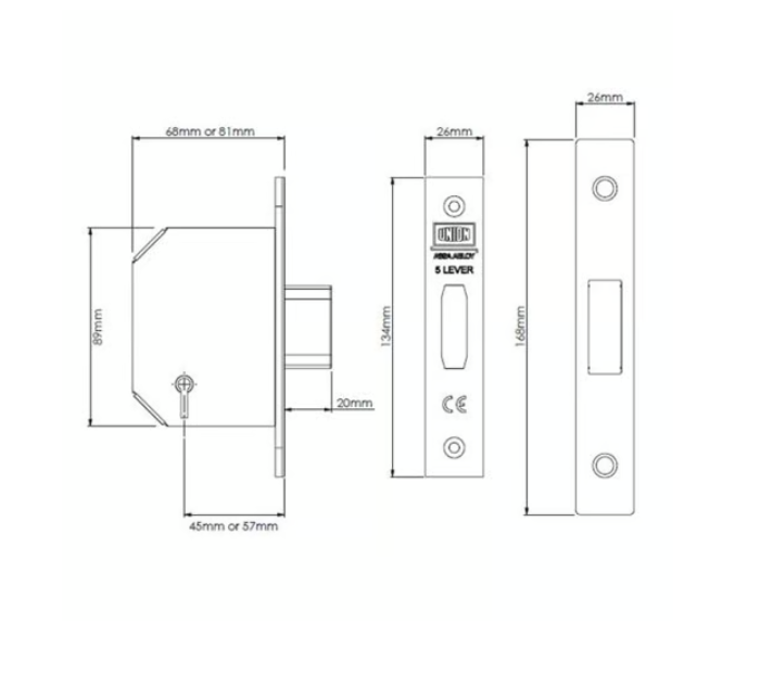 Union 2105 Non British Standard 5 Lever Mortice Deadlock
