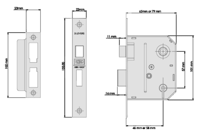 Union Essential 3 Lever Mortice Sashlock- bagged only