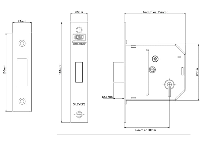 UNION J-ES-DL Essential 3 Lever Deadlock