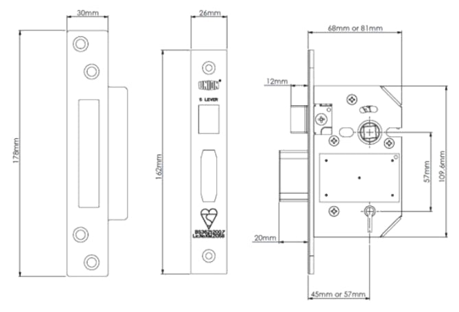 Union 2200 Strongbolt British Standard 5 Lever Mortice Sashlock
