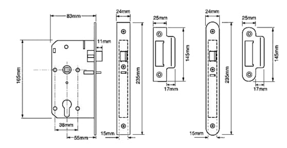 UNION JL2C25 DIN Standard Euro Nightlatch Case