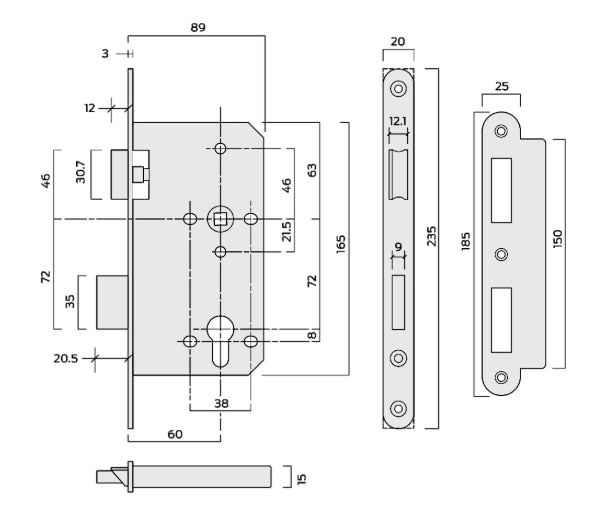 ASEC DIN Standard Mortice Euro Sashcase