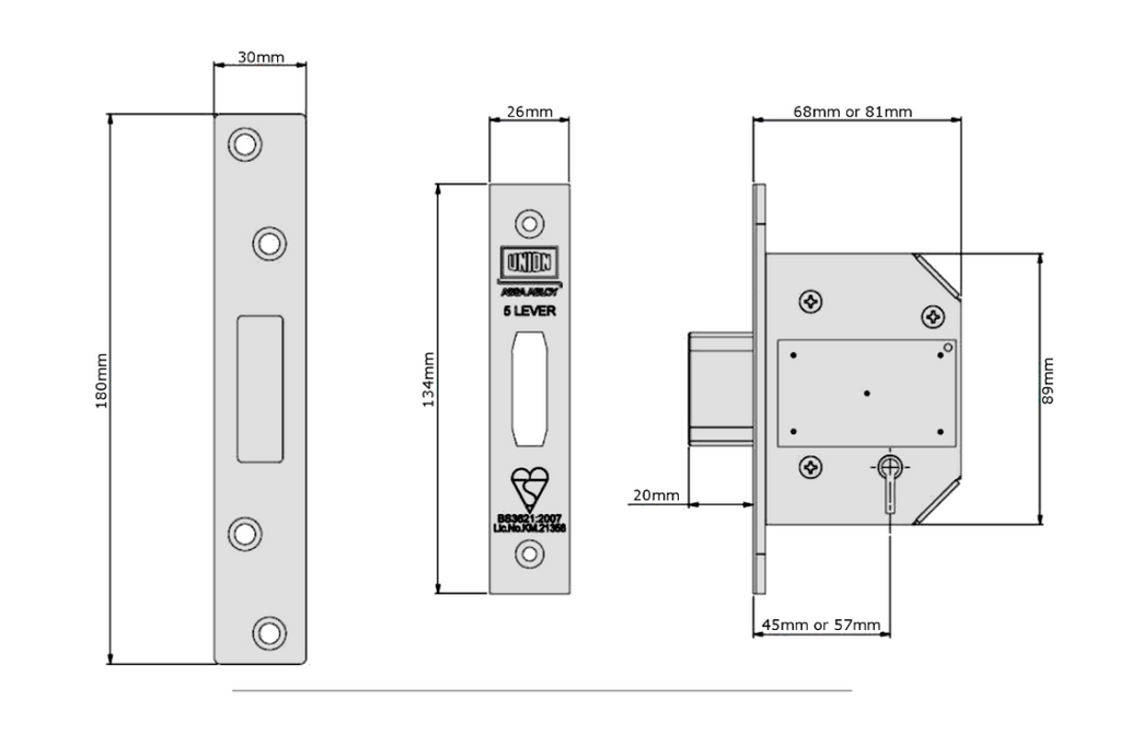 UNION J2100S StrongBOLT BS 5 Lever Deadlock