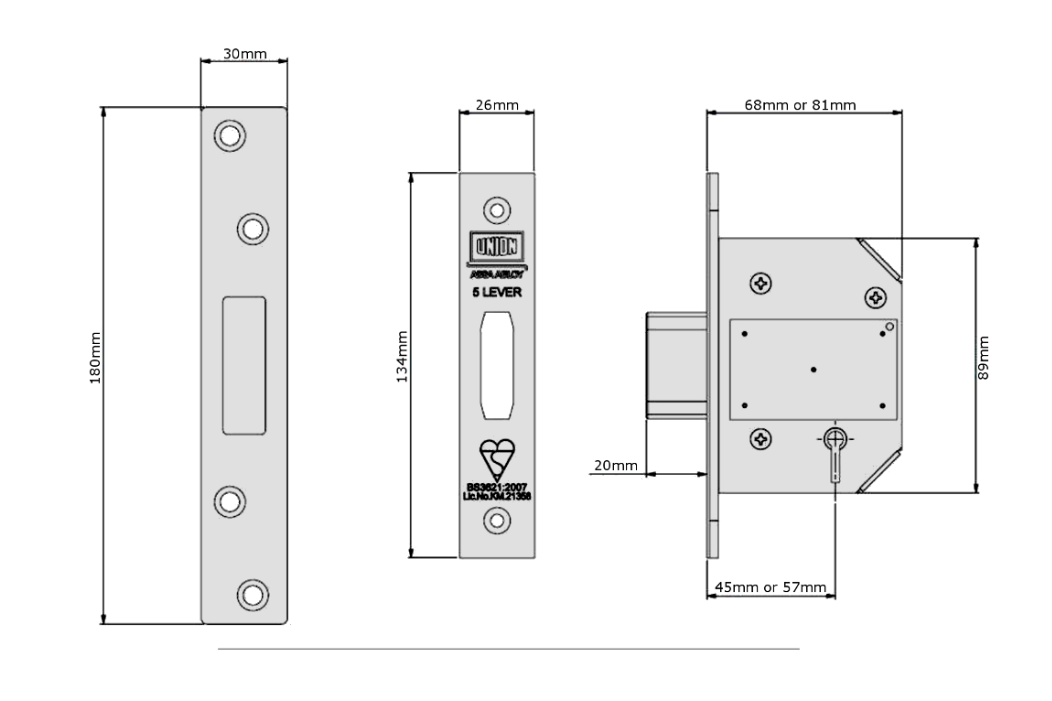 UNION J2100S StrongBOLT BS 5 Lever Deadlock