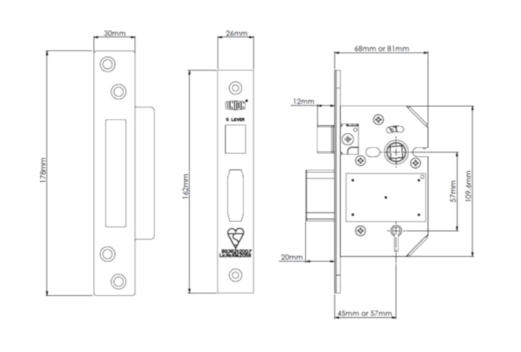 Union 2200 Strongbolt British Standard 5 Lever Mortice Sashlock