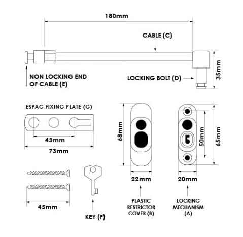 TSS Espag Handle Cable Window Restrictors