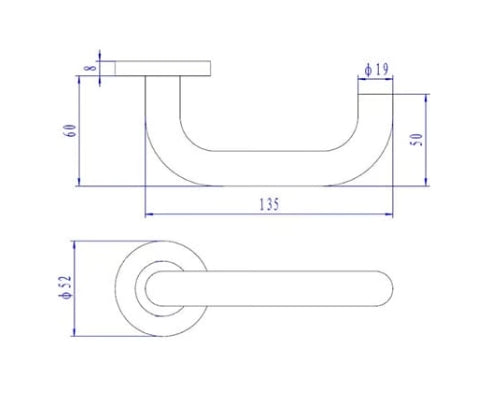 TSS Fire Rated Stainless Steel (SSS) 19mm Return To Door (Safety) Lever on Rose Furniture