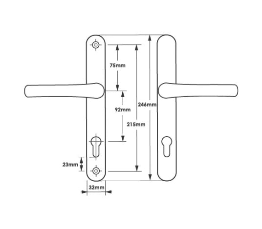 TSS Lever Lever UPVC Multipoint Door Handles - 92mm PZ Sprung 215mm Screw Centres