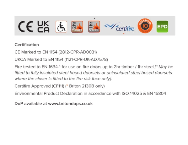 BRITON 2130 B.C Size 2-6 Overhead Door Closer With Backcheck