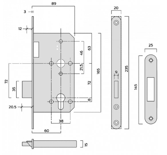 ASEC DIN Standard Mortice Euro Deadcase