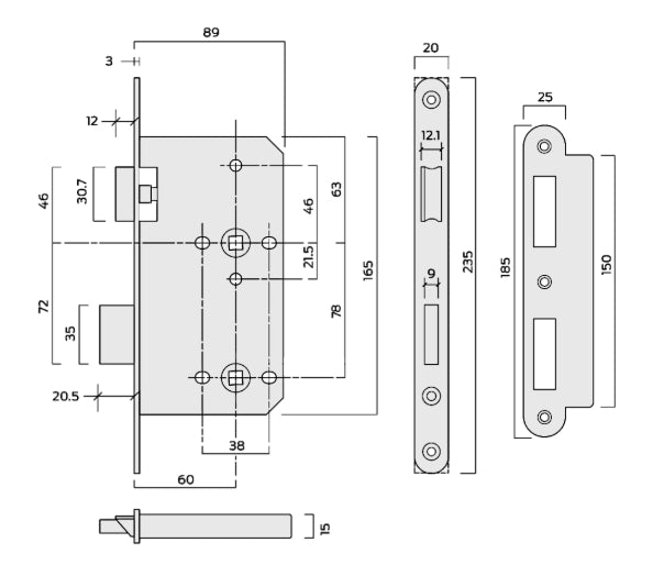 ASEC DIN Standard Mortice Bathroom Lock