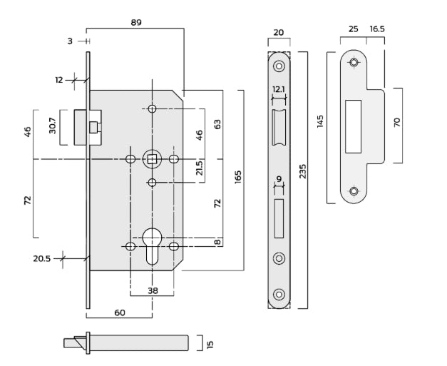 ASEC DIN Standard Mortice Latch