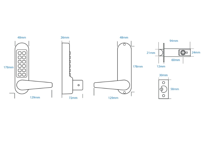 ASEC AS4300 Series Lever Operated Digital Lock With Clutched Handle & 60mm Latch