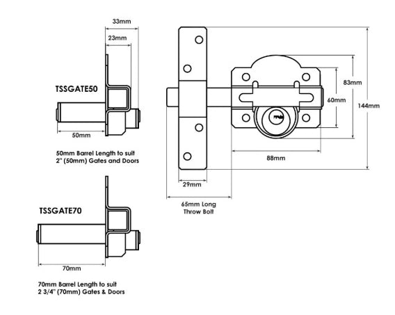 TSS Double Locking Long Throw Gate Lock